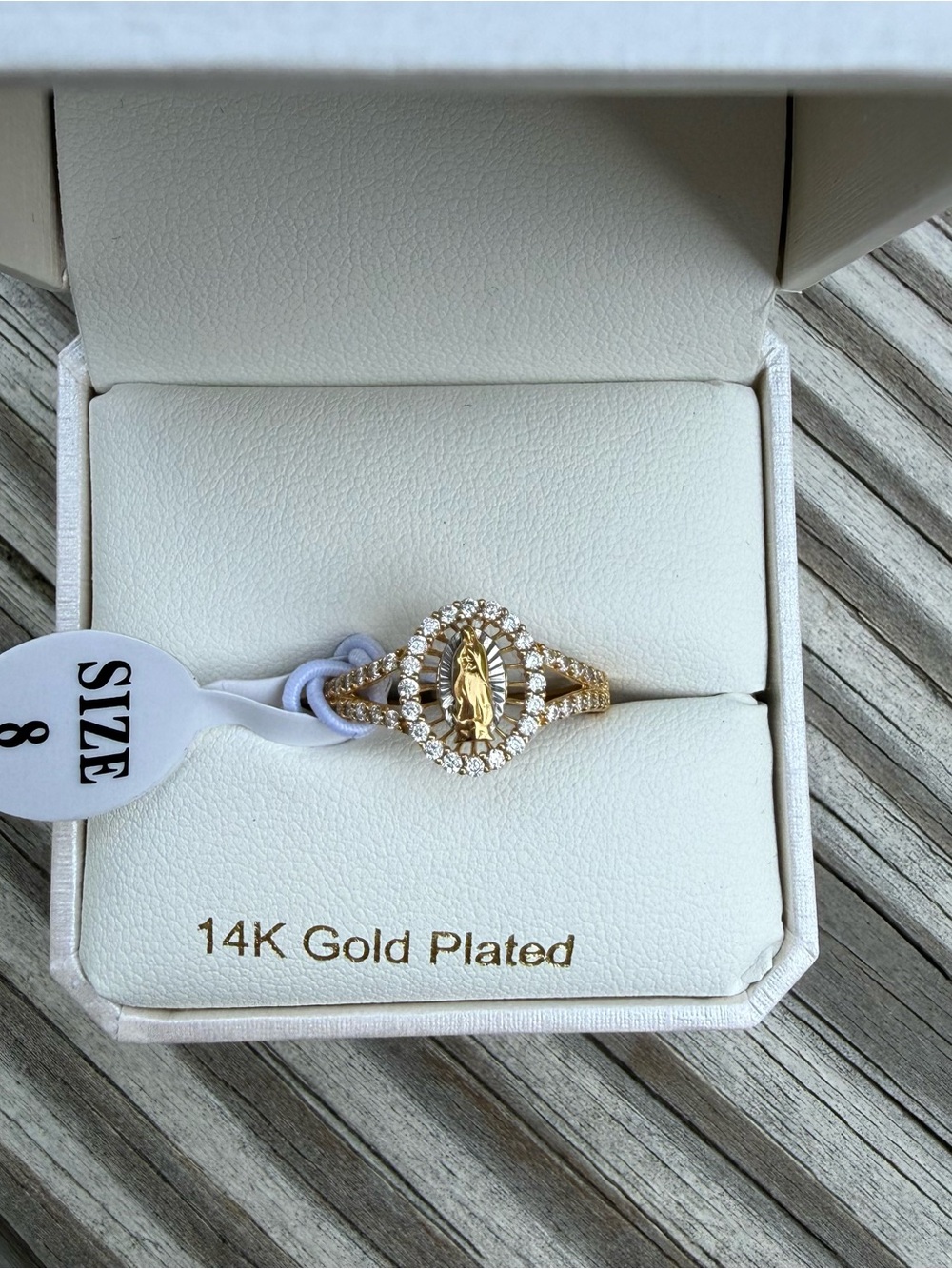 Cynthia Rowley Gold Virgin Mary Halo Ring with Clear Stones